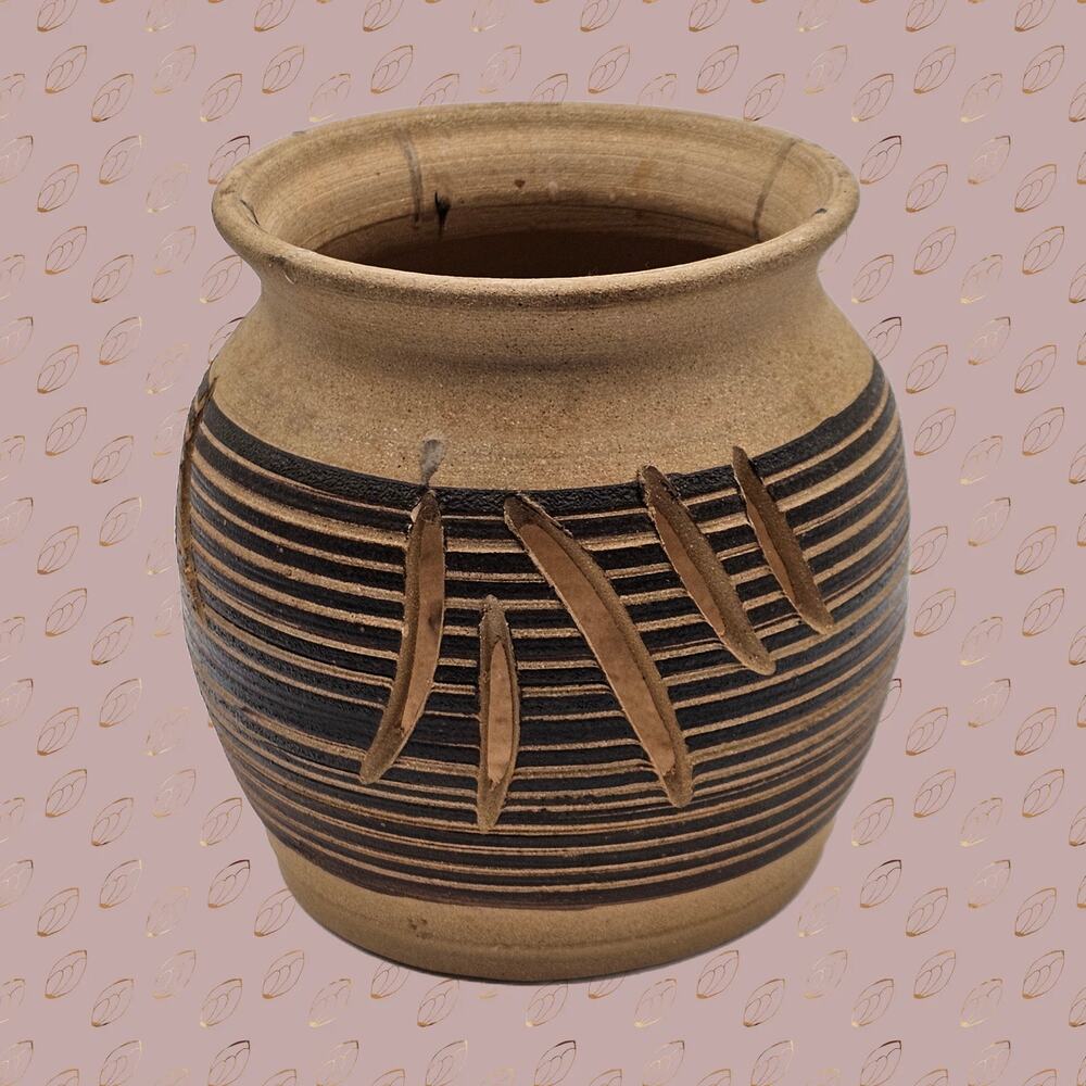 Unique Signed Pottery Planter with Cutout Design, Handcrafted Art Piece 5.5"